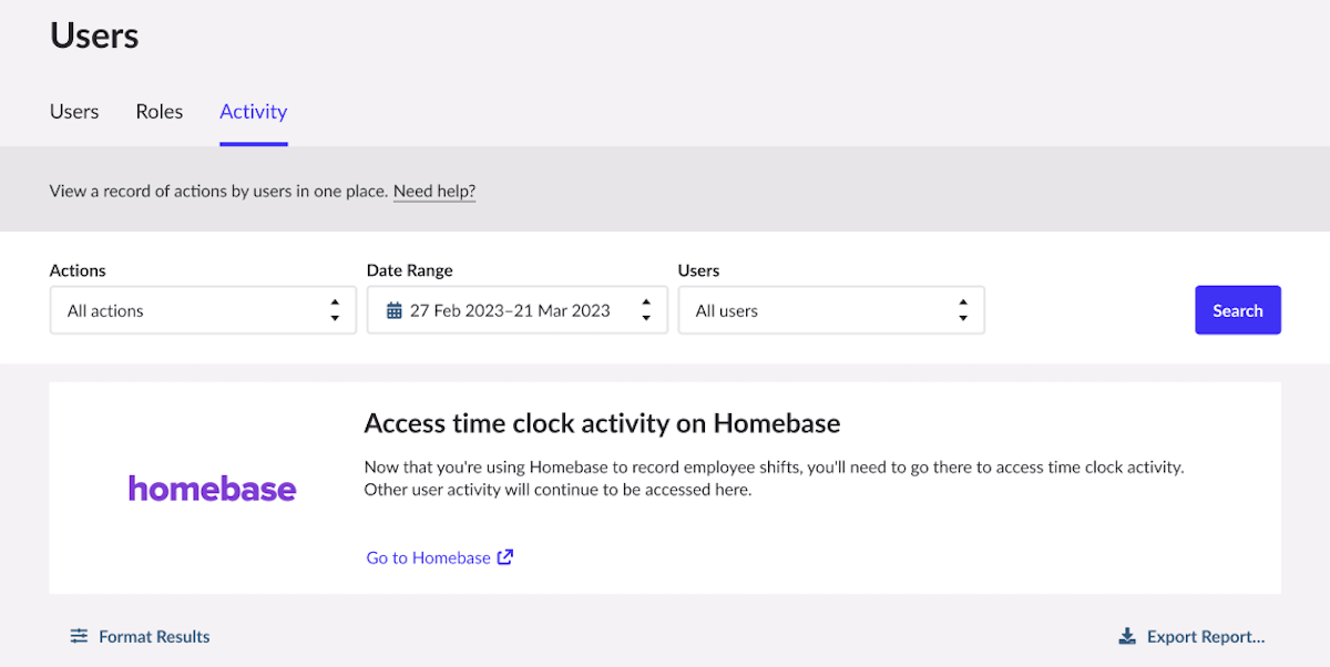 Retail POS Activity page