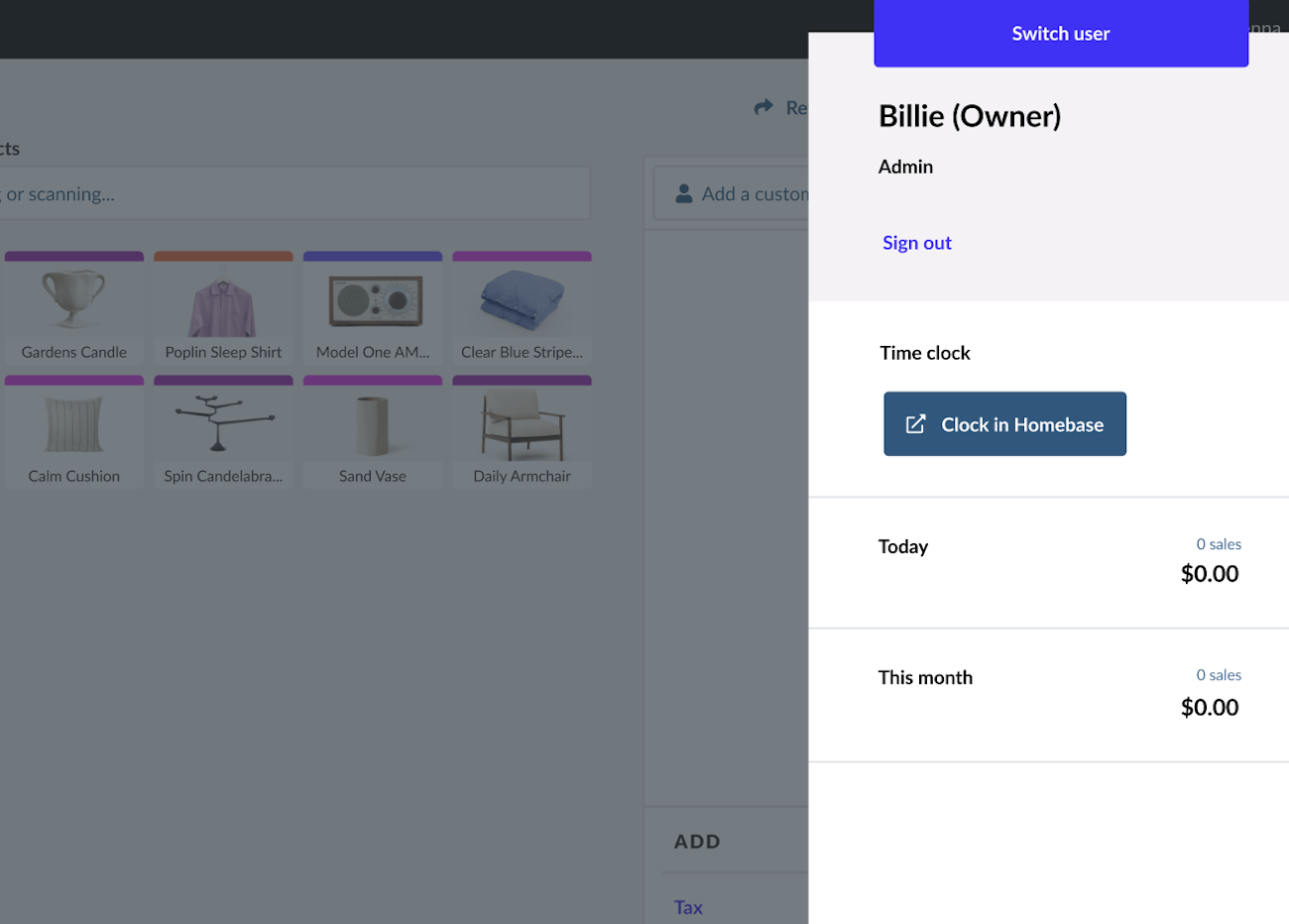 Username window with Homebase button