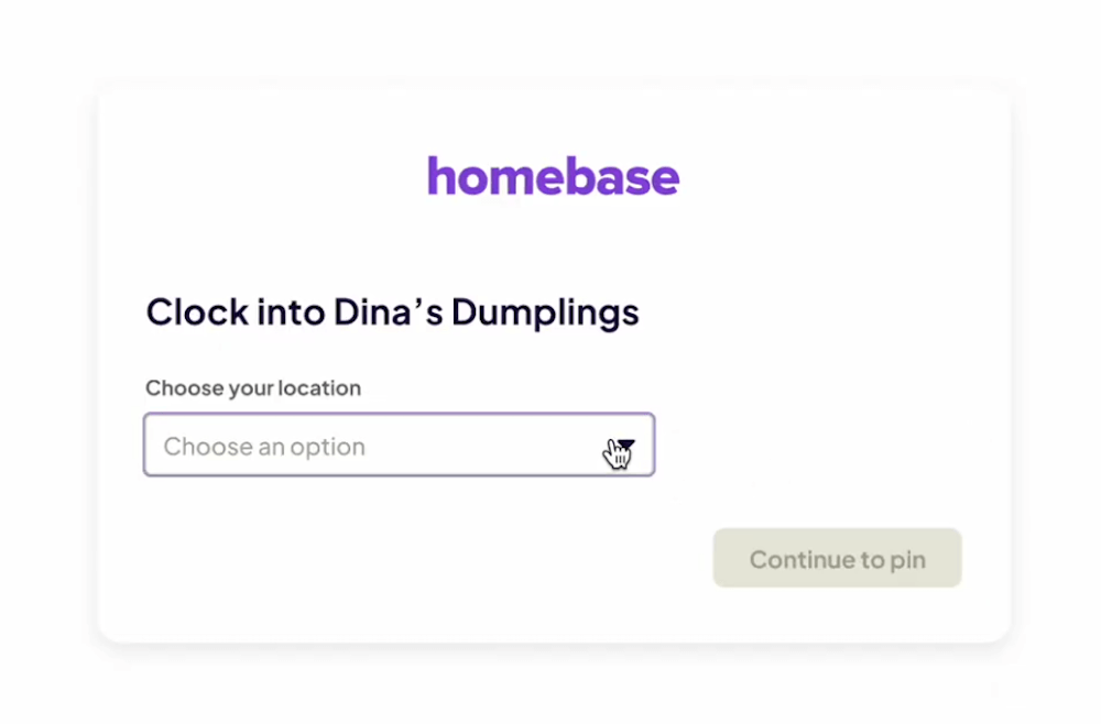 Homebase location selection page