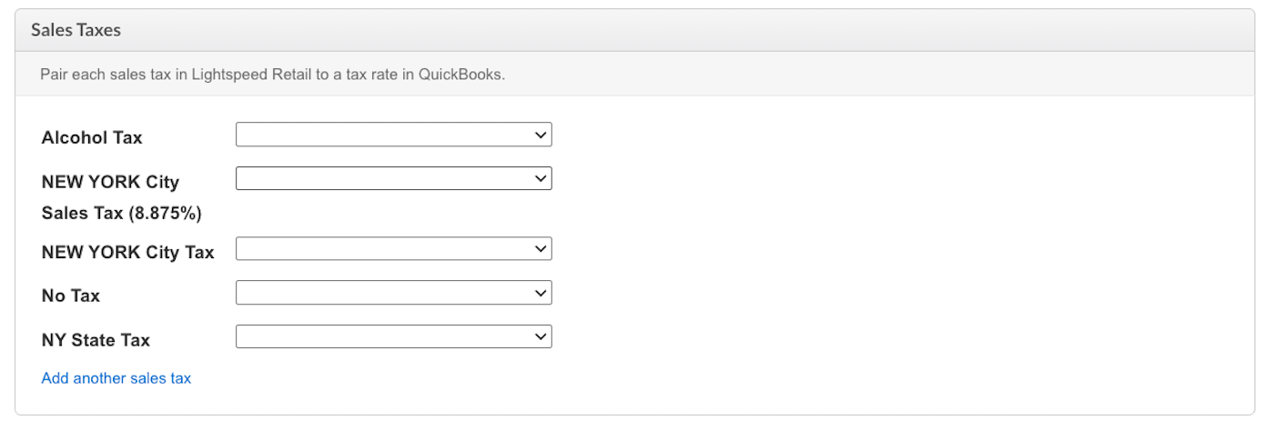 Section Taxes de vente de QuickBooks.