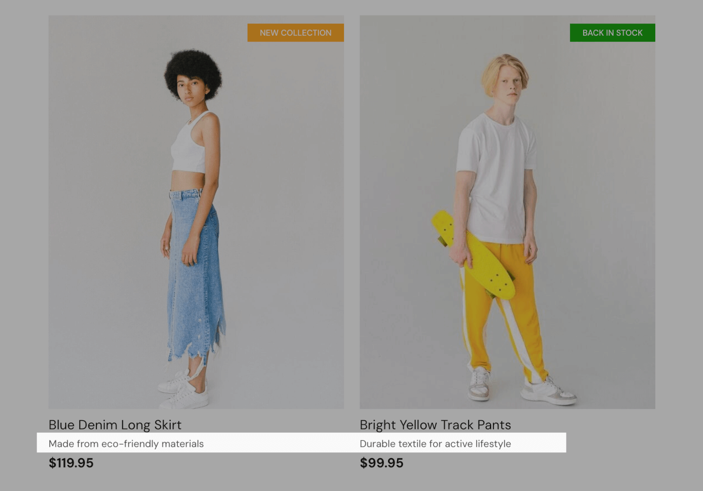 Subtitles on product grid