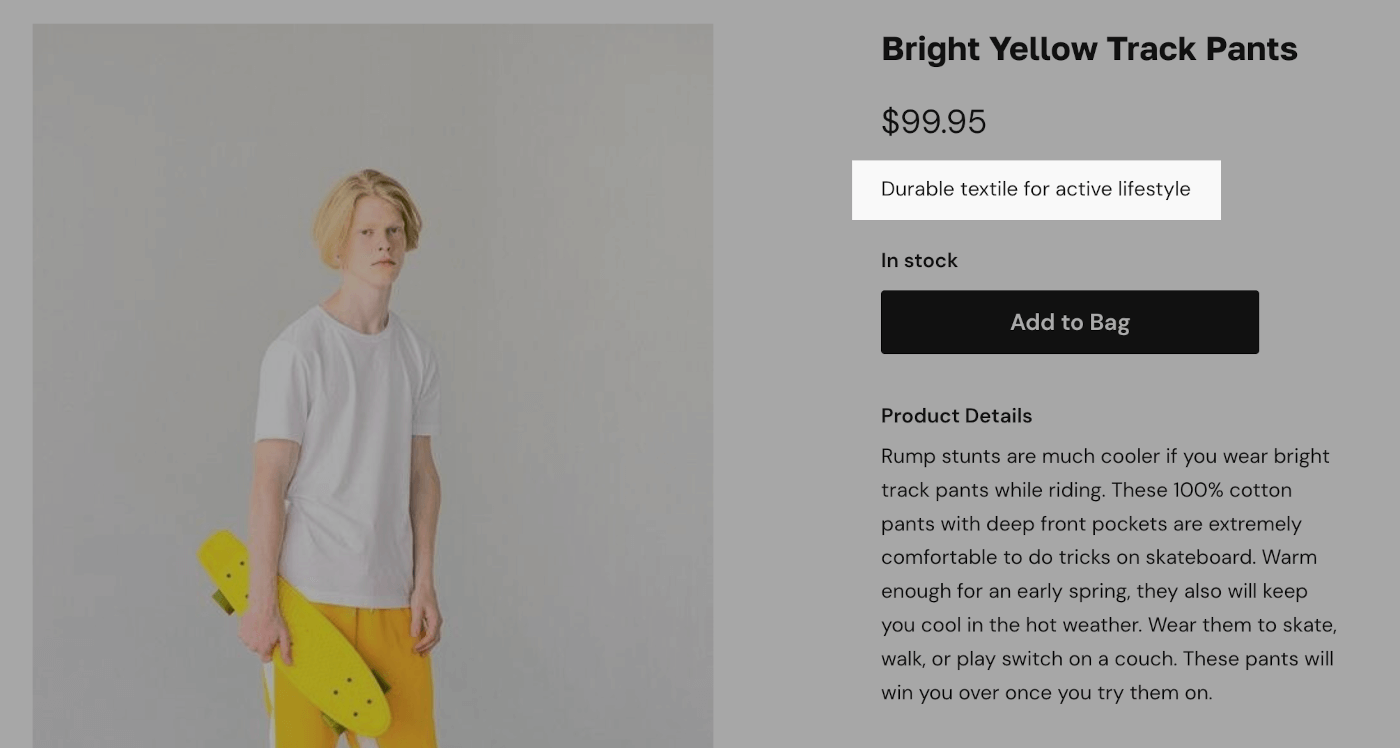 Subtitle on a product page
