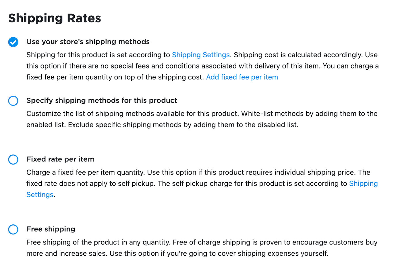 Shipping rate options