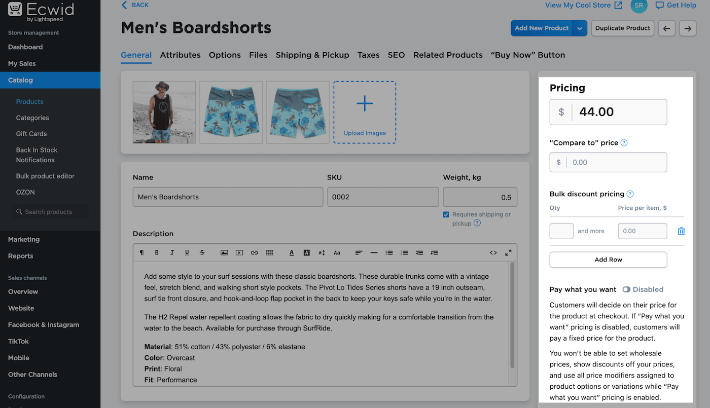 Managing pricing options