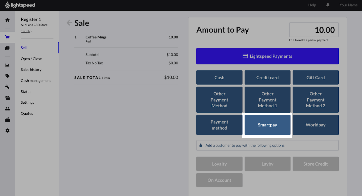 Sell screen with Smartpay option emphasized.