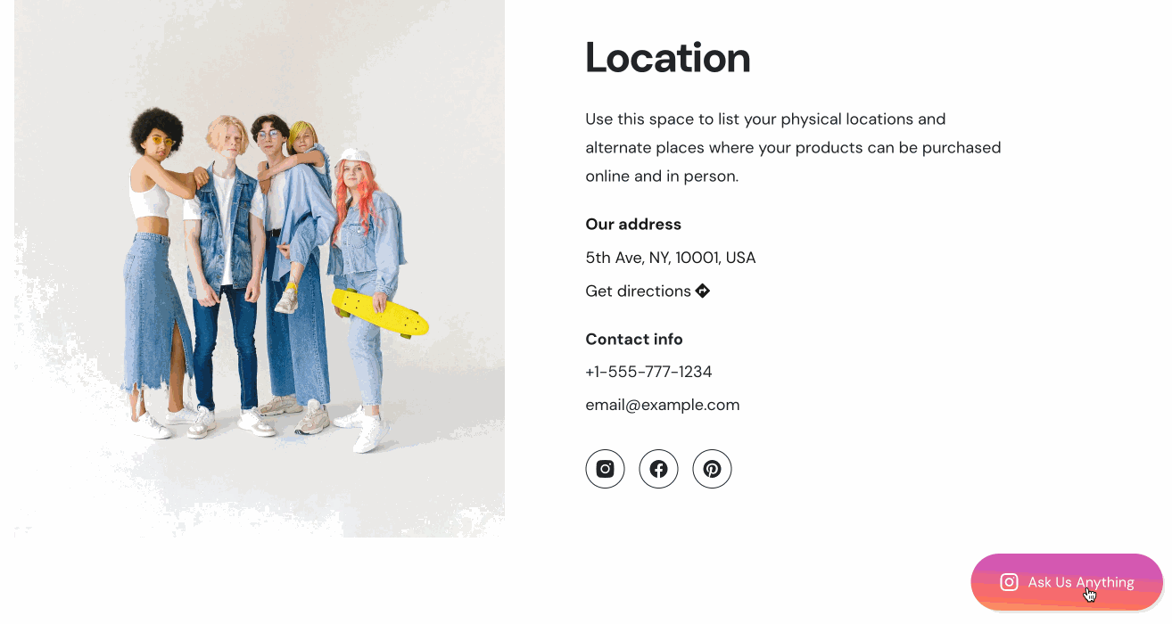 Clicking a contact widget button on Instant Site to open it