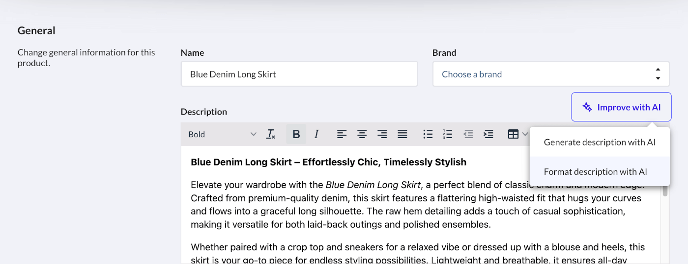 Formatting AI descriptions in Retail POS