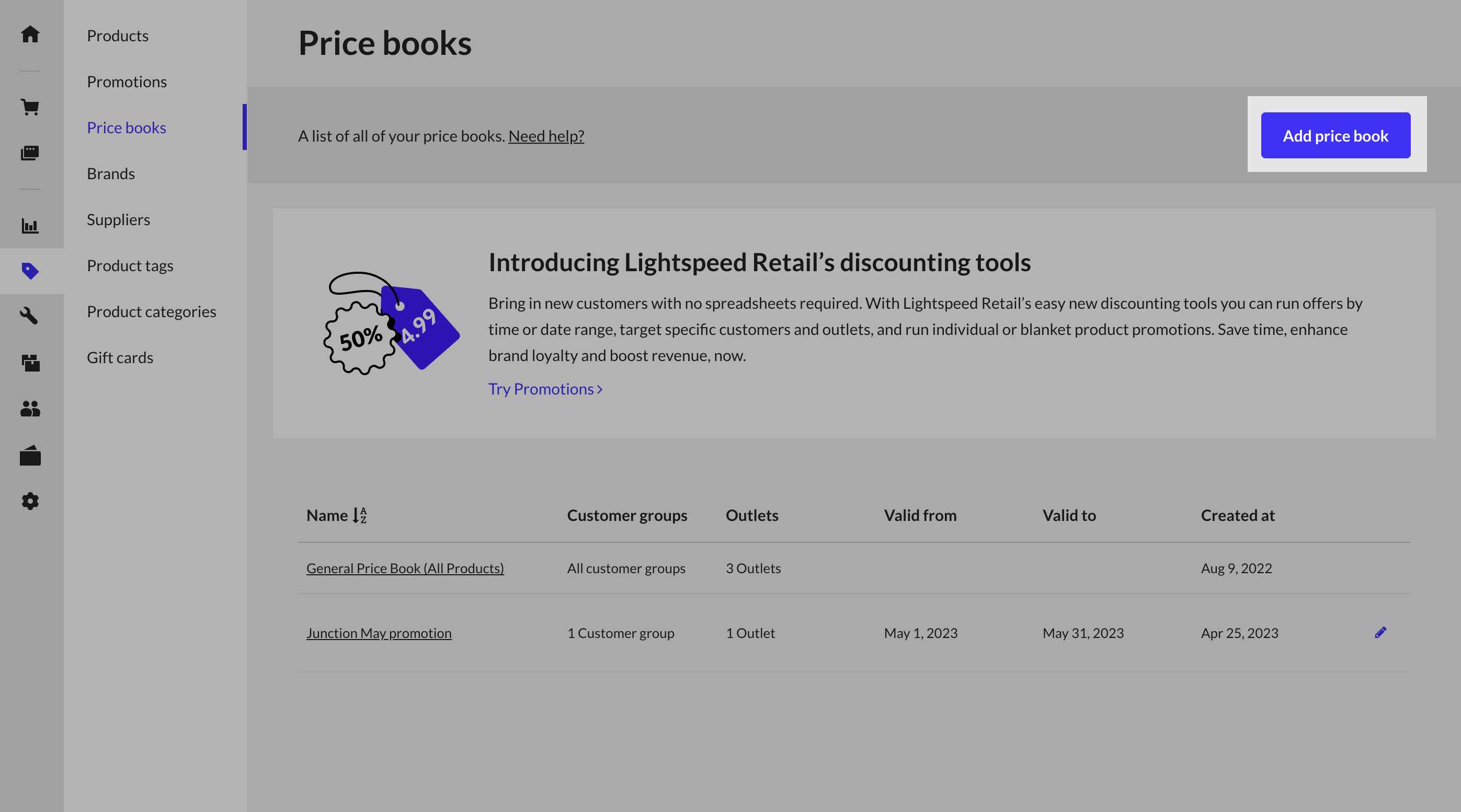 Add price book button highlighted.