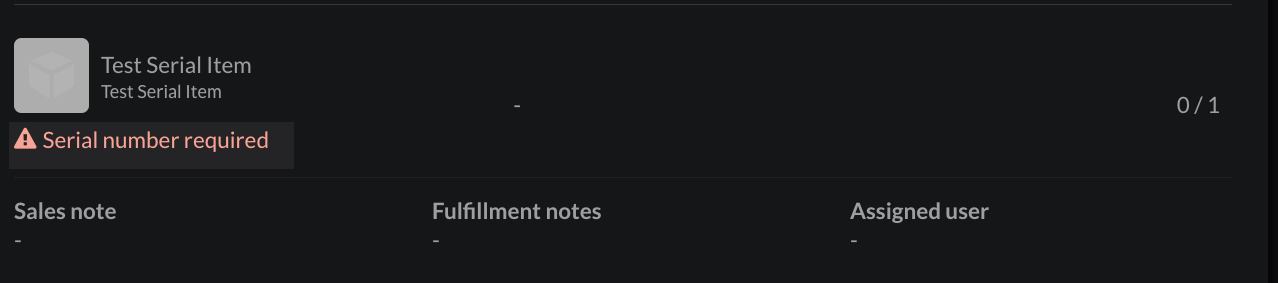 L’avertissement « Le numéro de série est obligatoire » s’affiche dans la page d’un article possédant un numéro de série.