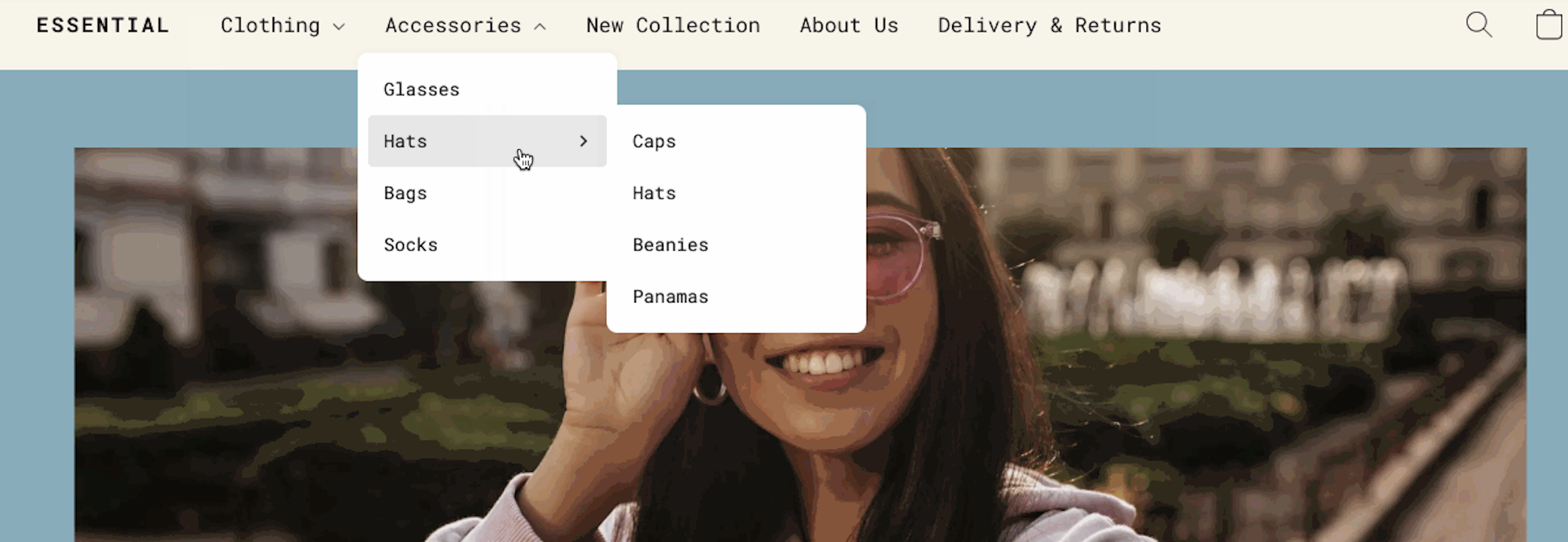Dropdown menu for product categories on Instant Site