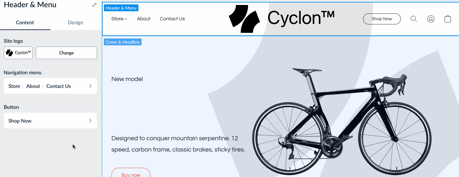 Customizing Instant Site header design