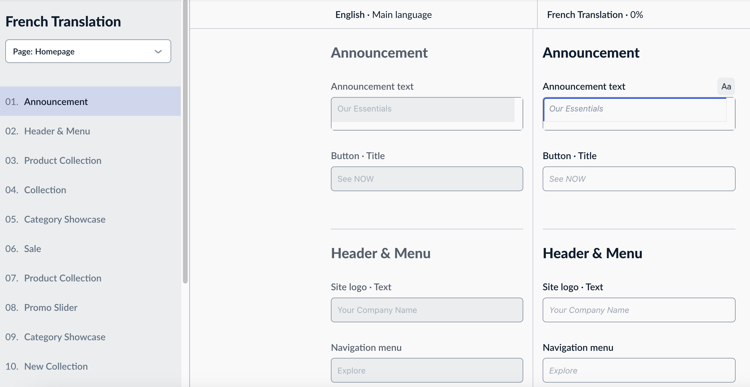 Adding Instant Site translations