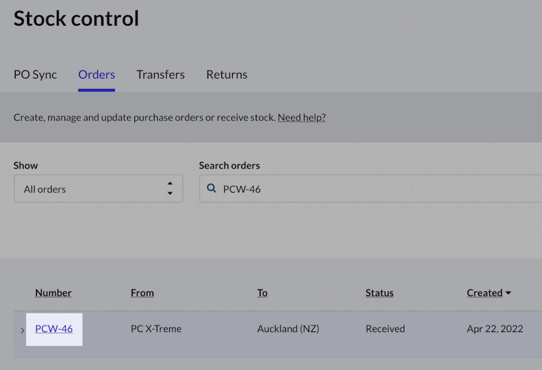 Stock-control-page-PO-number