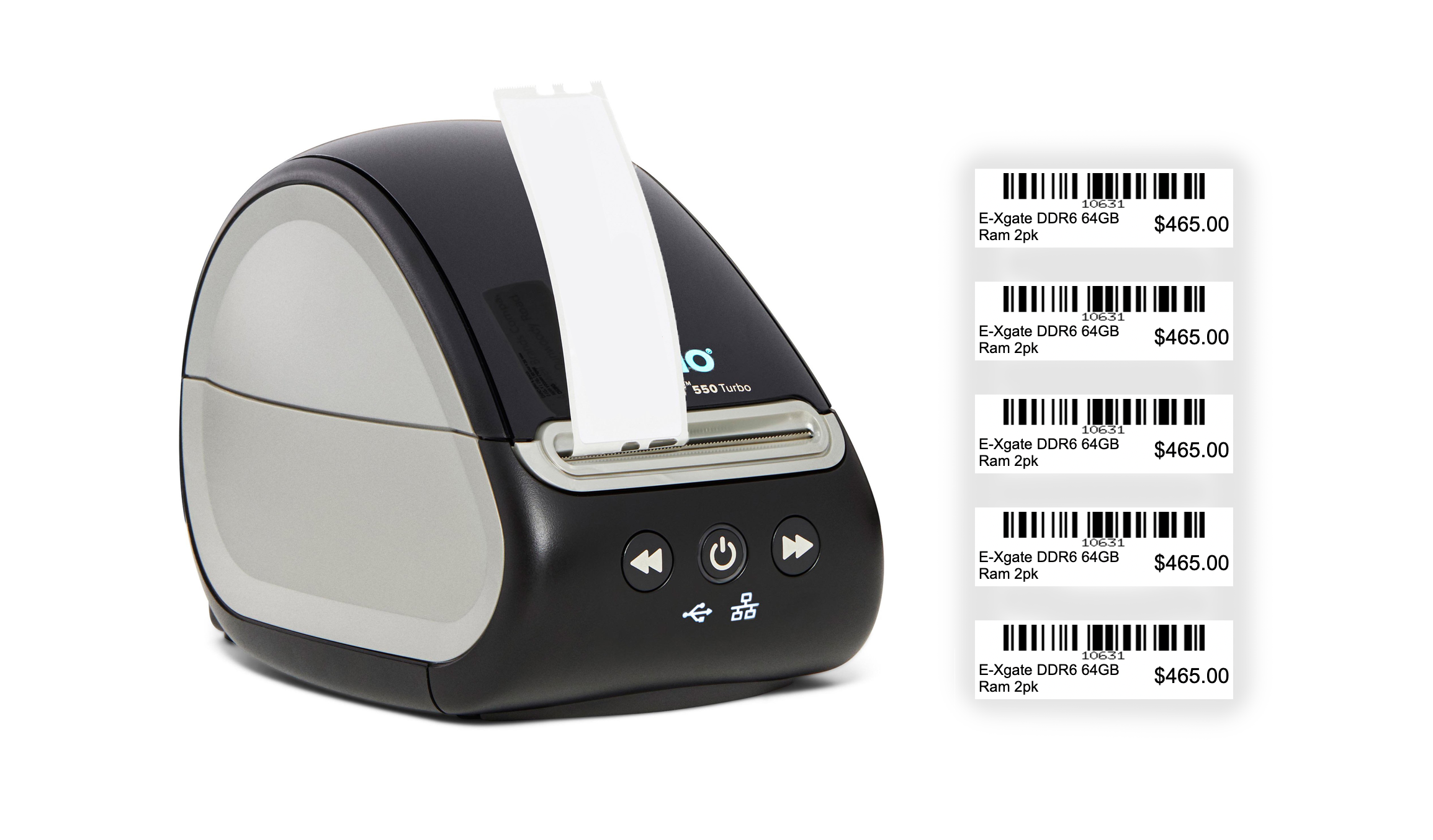 Barcode printer with printed barcode examples