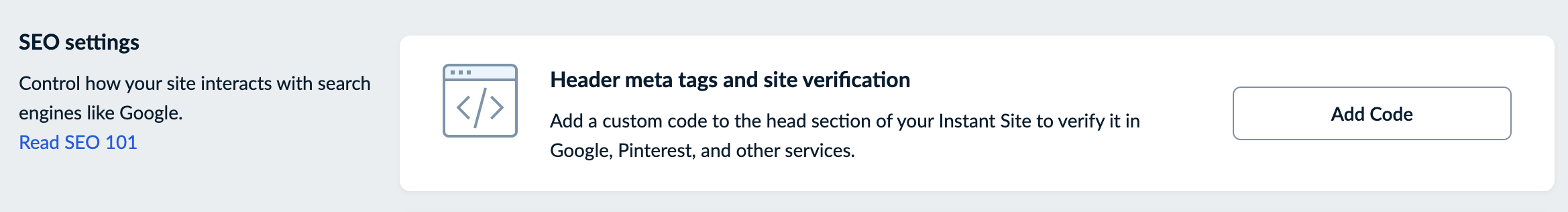 Adding custom code to the head section of Instant Site