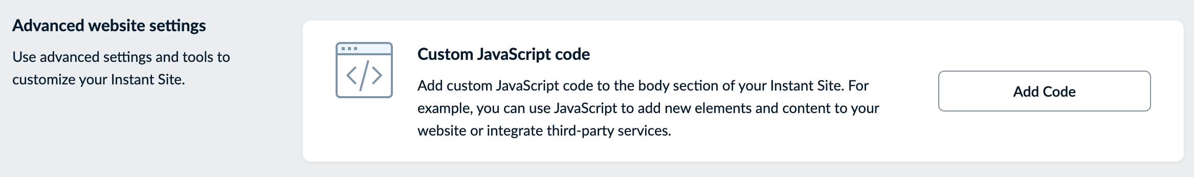 Adding custom code to the body section of Instant Site