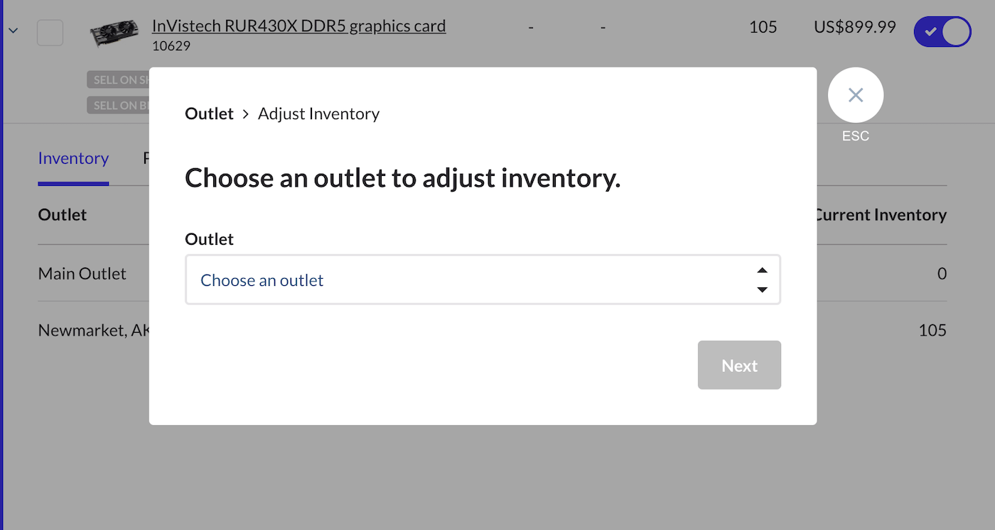 Pop-upvenster Vestiging kiezen