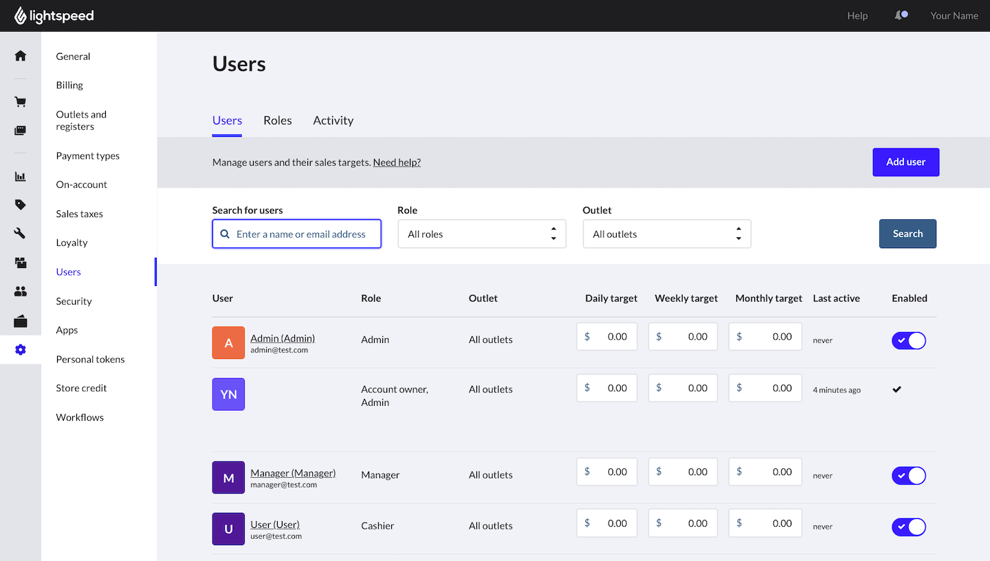 Users page.