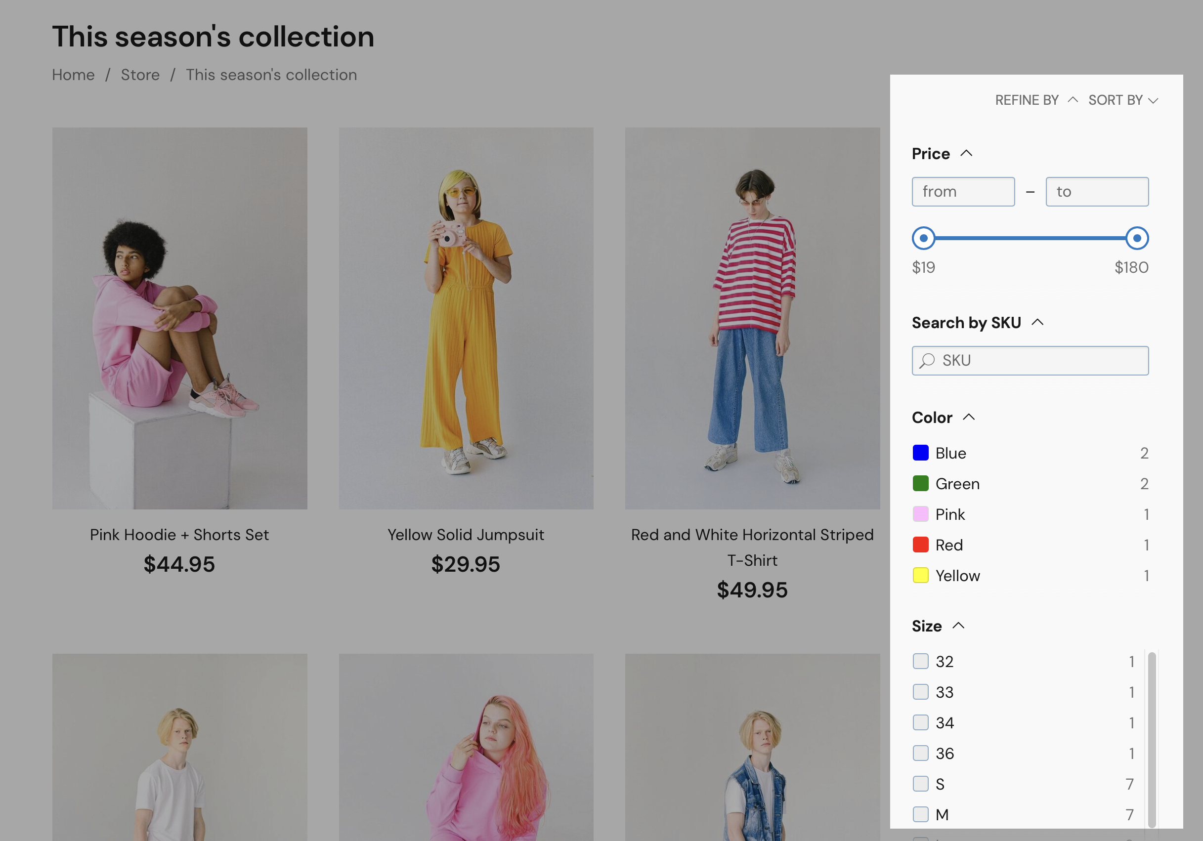 Product filters on a category page