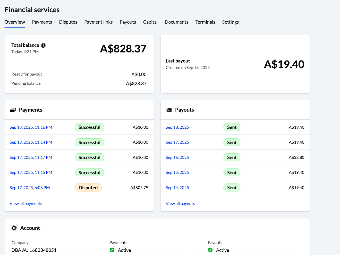 Financial services page.