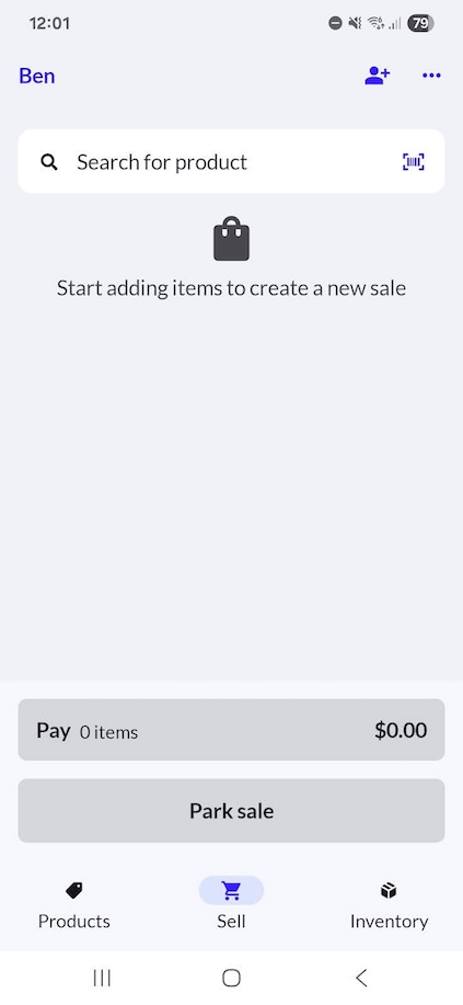 Scanner Sell screen for Android users.