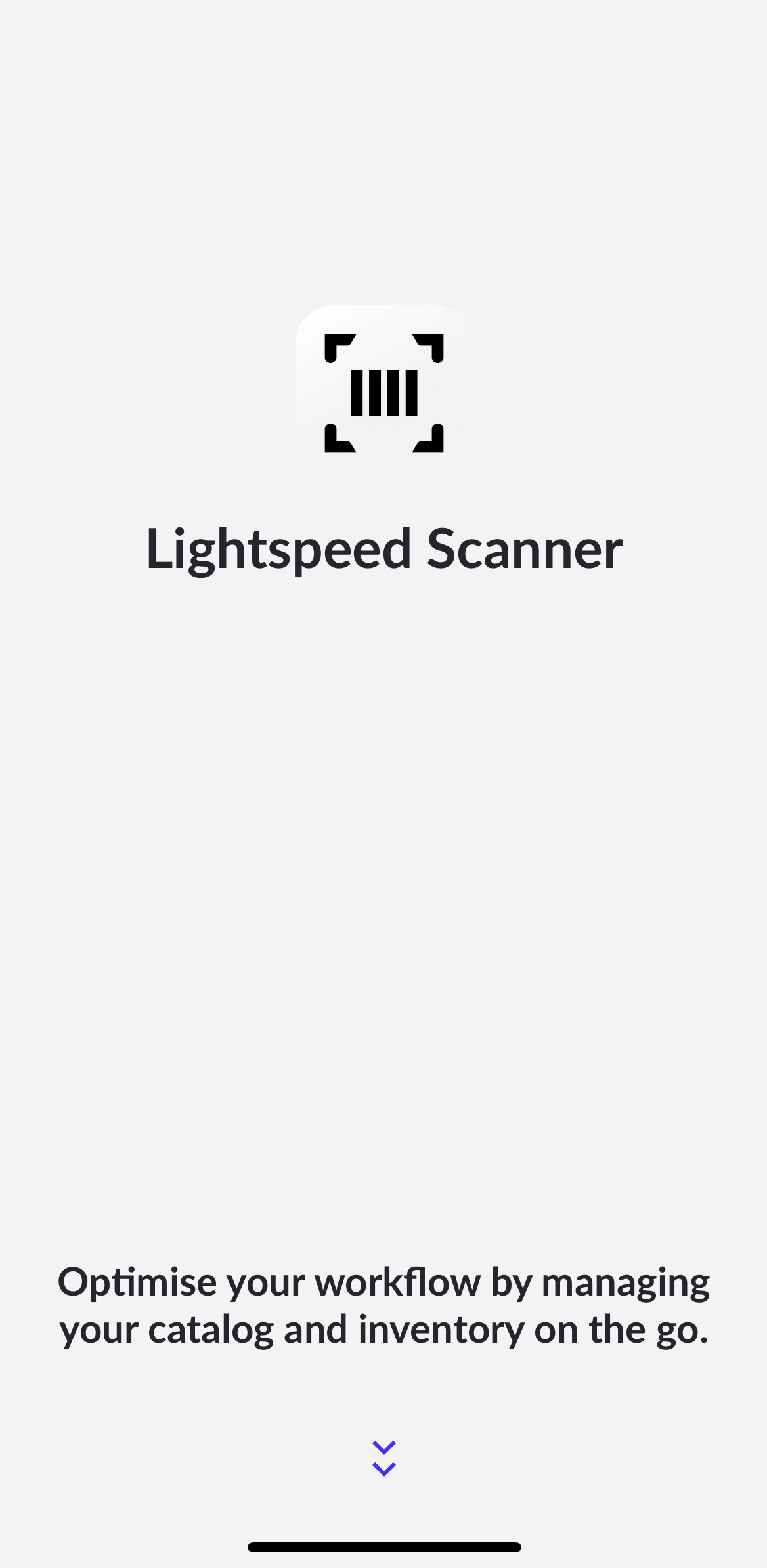 Scanner-landingspagina met pijltjes onderaan het scherm.