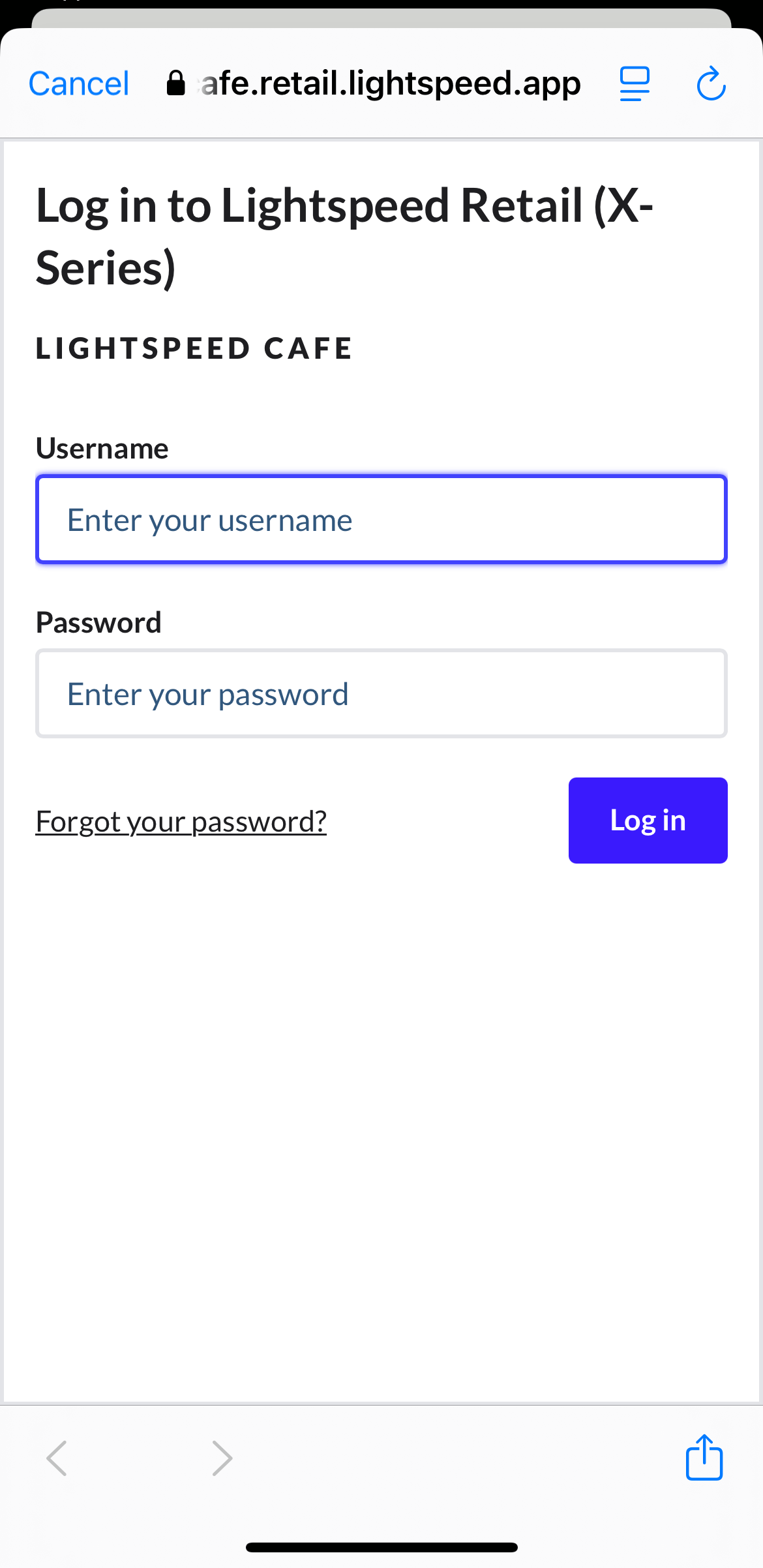 Velden Gebruikersnaam en Wachtwoord met inlogknop.