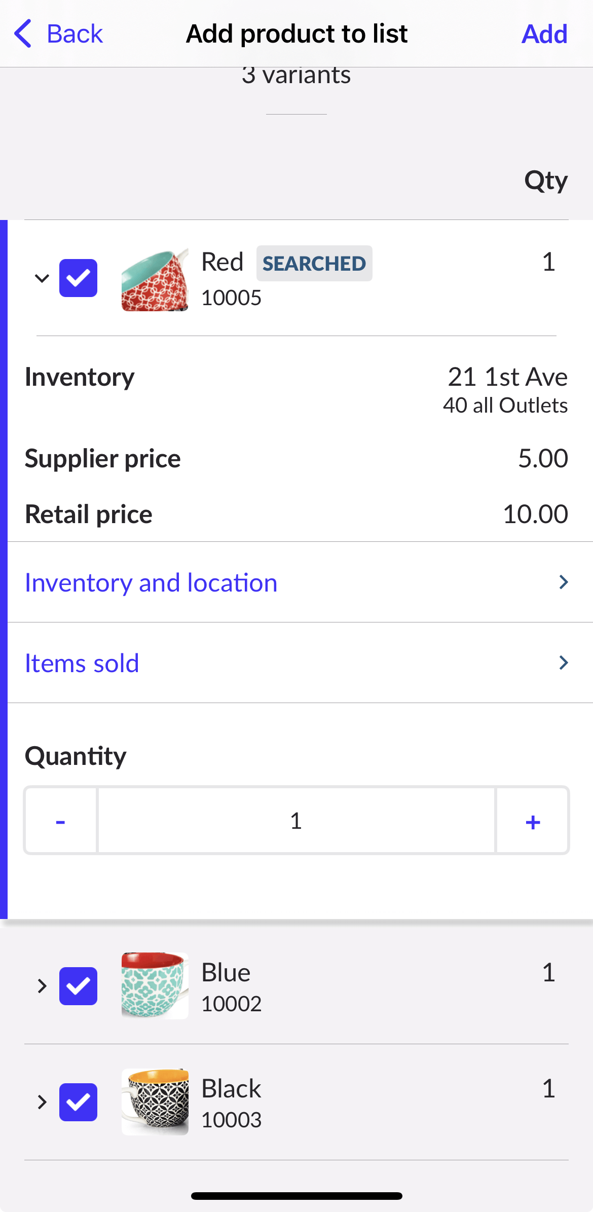 Pagina Product aan lijst toevoegen met een variantproduct met meerdere opties die aan de lijst kunnen worden toegevoegd.