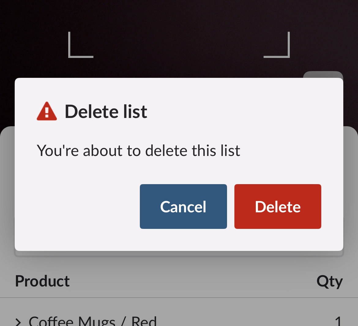 Pop-upvenster waarin de gebruiker het verwijderen van een lijst moet bevestigen.