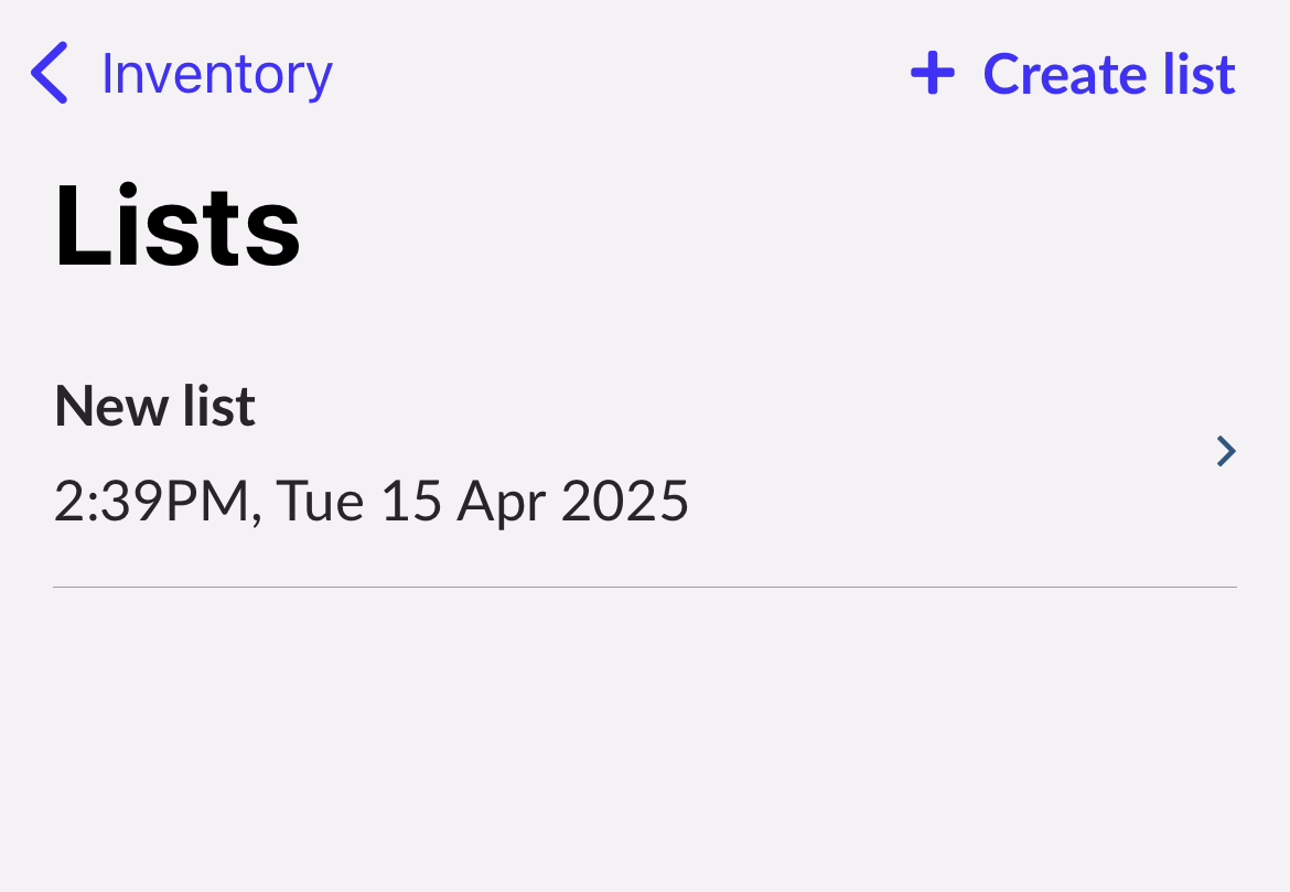 Pagina Lijsten waarop een eerder aangemaakte lijst te zien is.