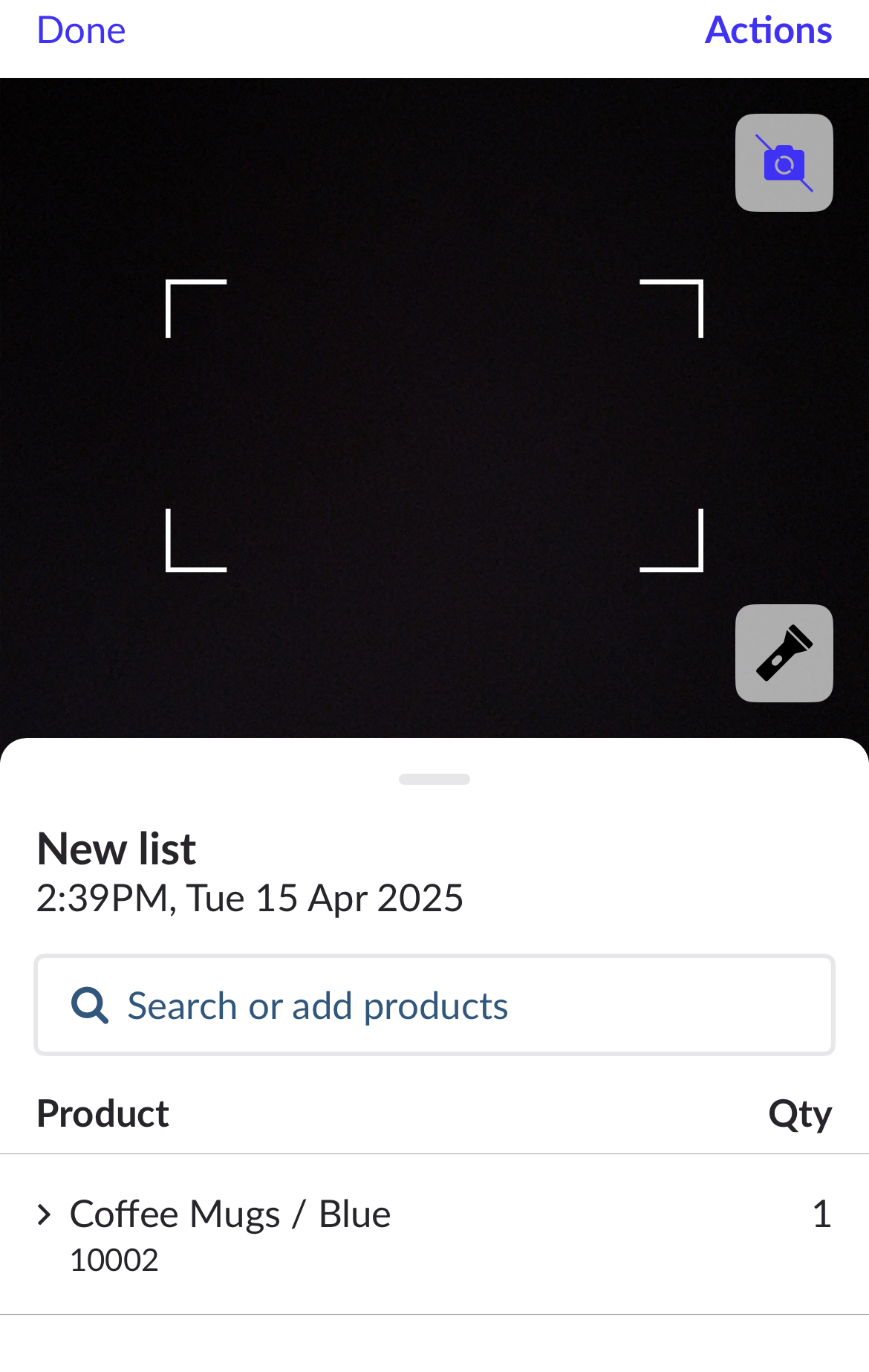 Page Nouvelle liste; la barre Recherchez ou ajoutez des produits est visible.