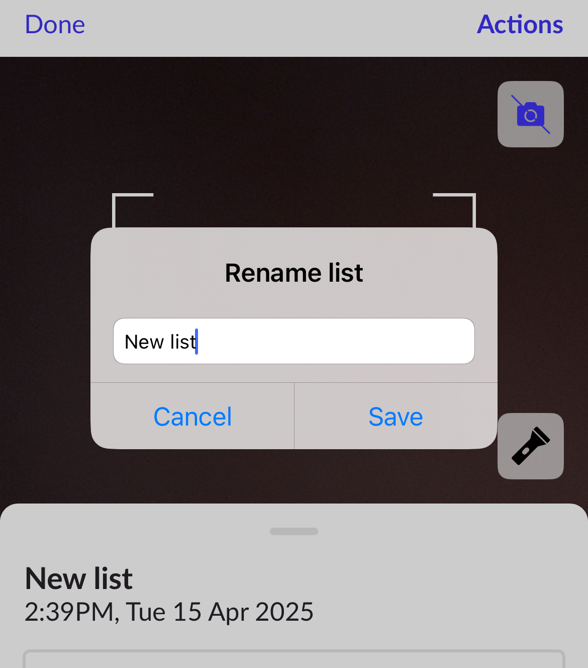 Fenêtre contextuelle dans laquelle un champ permet de renommer la liste.