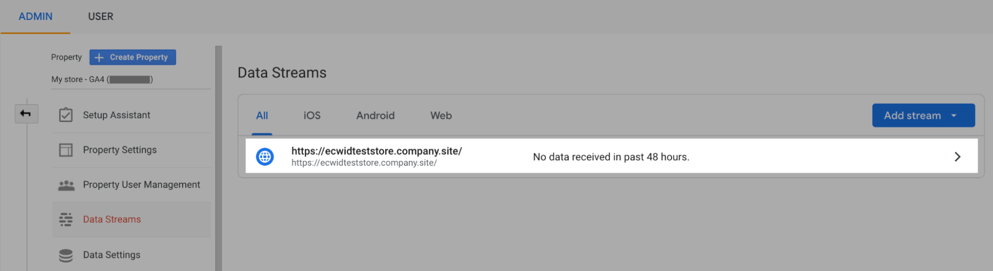 Data stream in Google Analytics