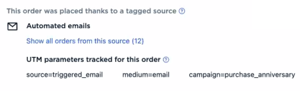 UTM parameters on the order details page