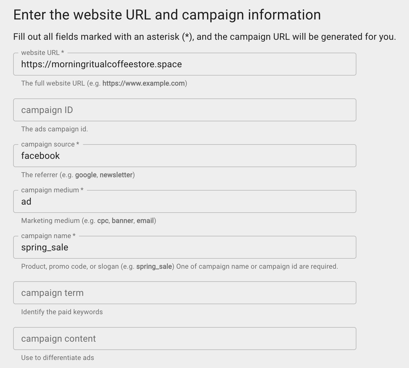Entering campaign information