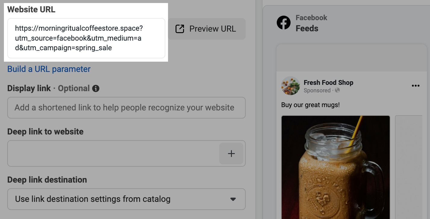 Adding a UTM code to a Facebook ad