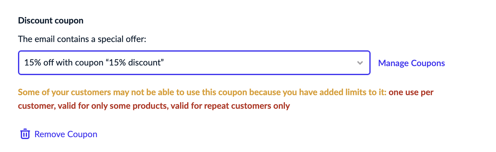 Discount coupon limitations