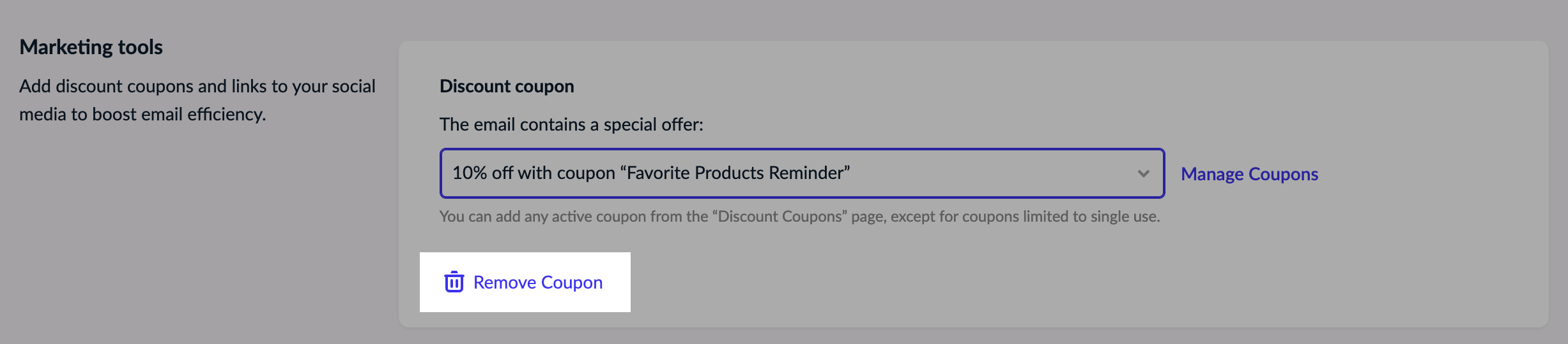 Removing a discount coupon from email
