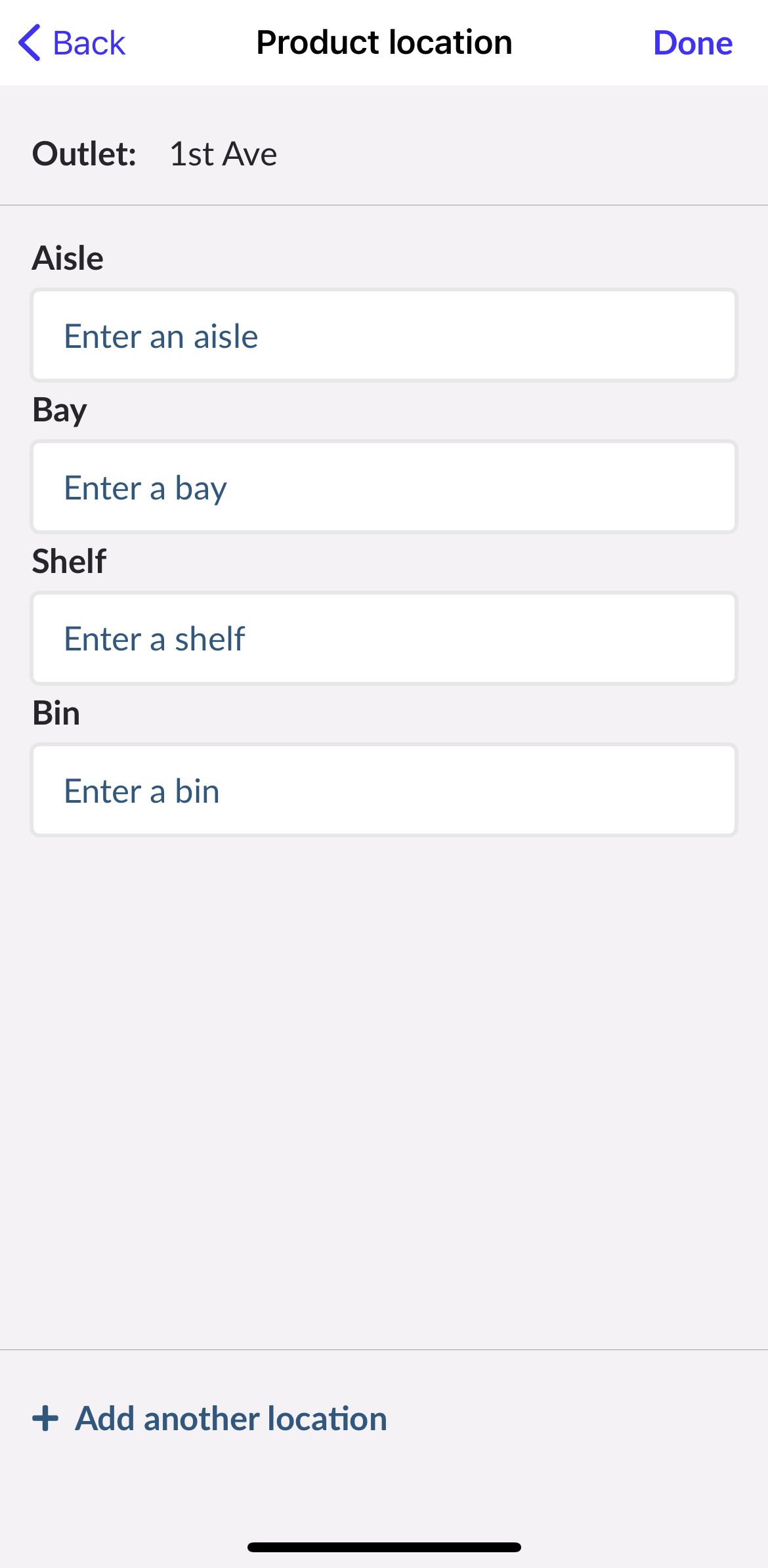 Page d'emplacement du produit