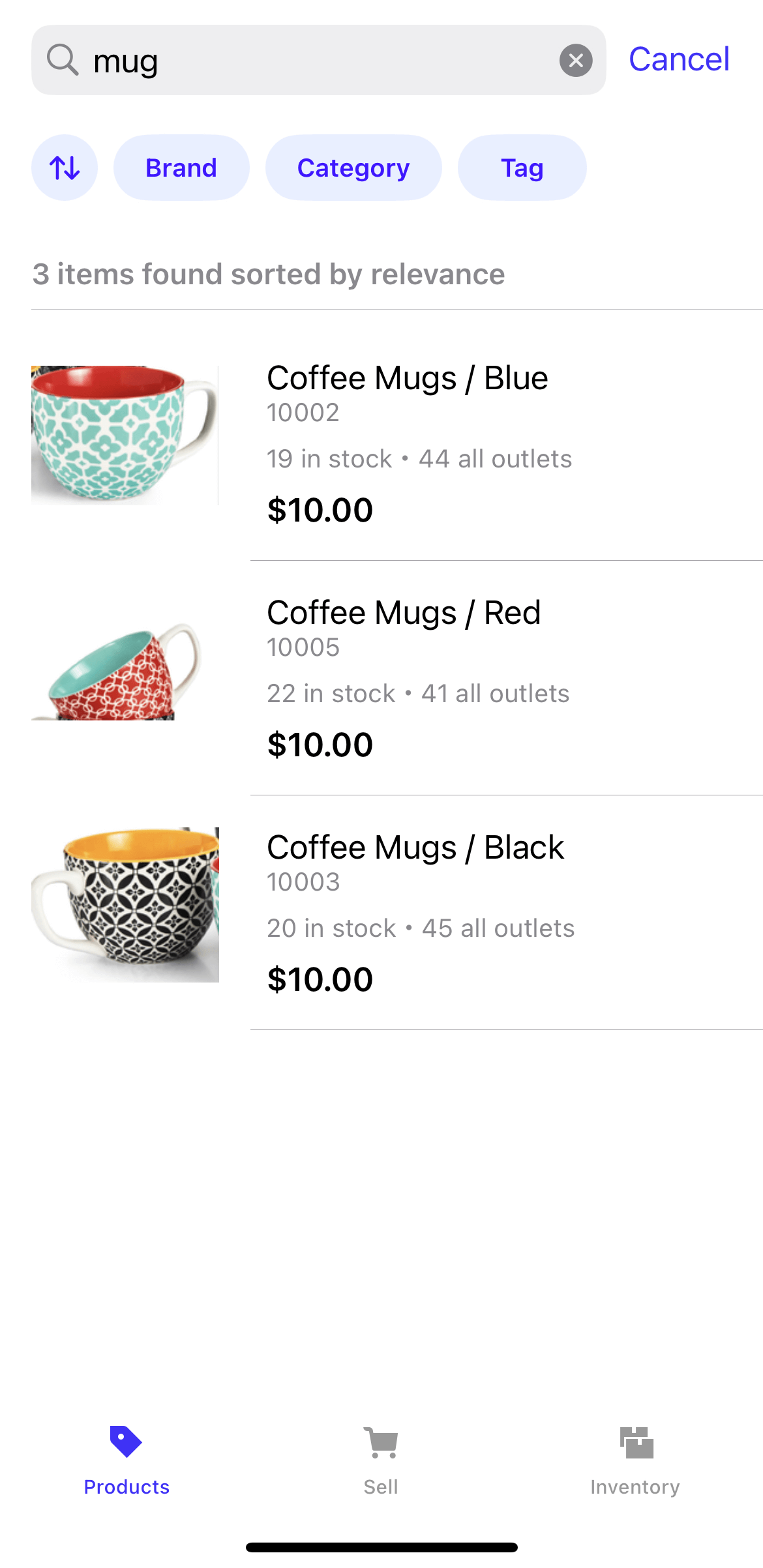 Recherche de produits avec les options de filtres de recherche.
