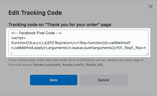 Custom tracking code section