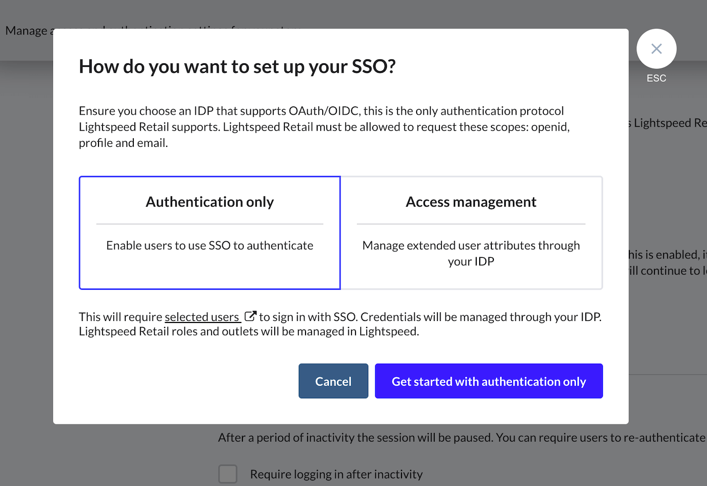 Selectie van een authenticatiemethode.