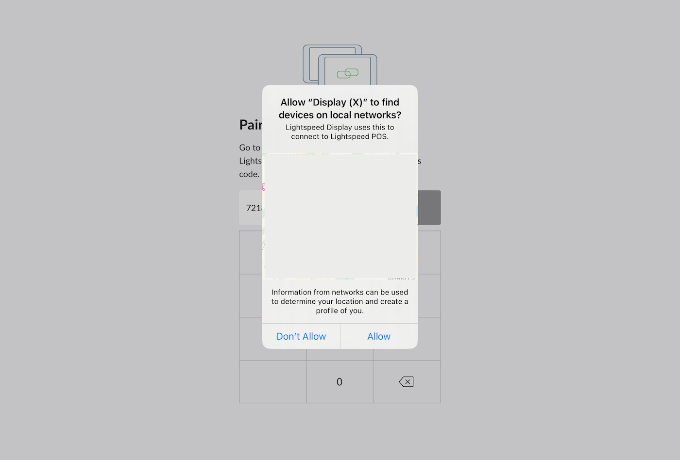 Pop-up requesting permission for the Display app to find devices on your local network.