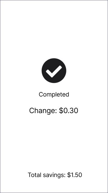 Payment terminal screen showing amount of change the customer is owed.