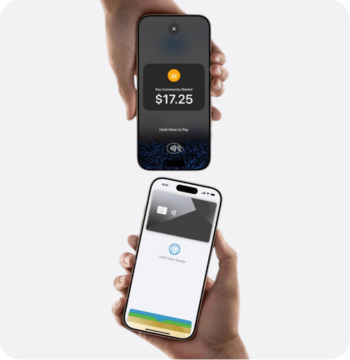 Phones in close proximity completing a transaction.