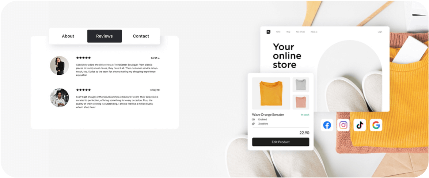 Example eCom store with reviews popup.