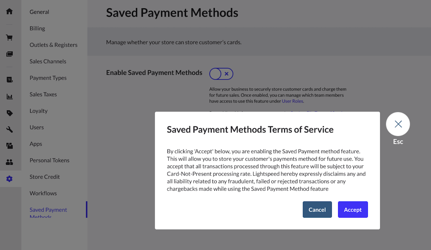 Conditions générales de la fonctionnalité des modes de paiement enregistrés.