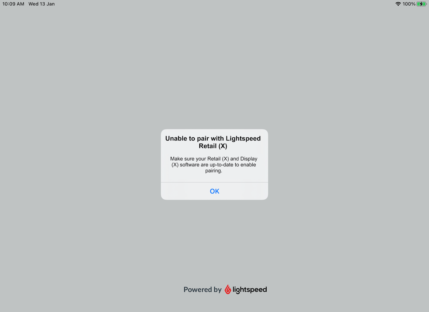 Pop-upbericht dat de Display-app niet kan worden gekoppeld met de Retail POS-app.