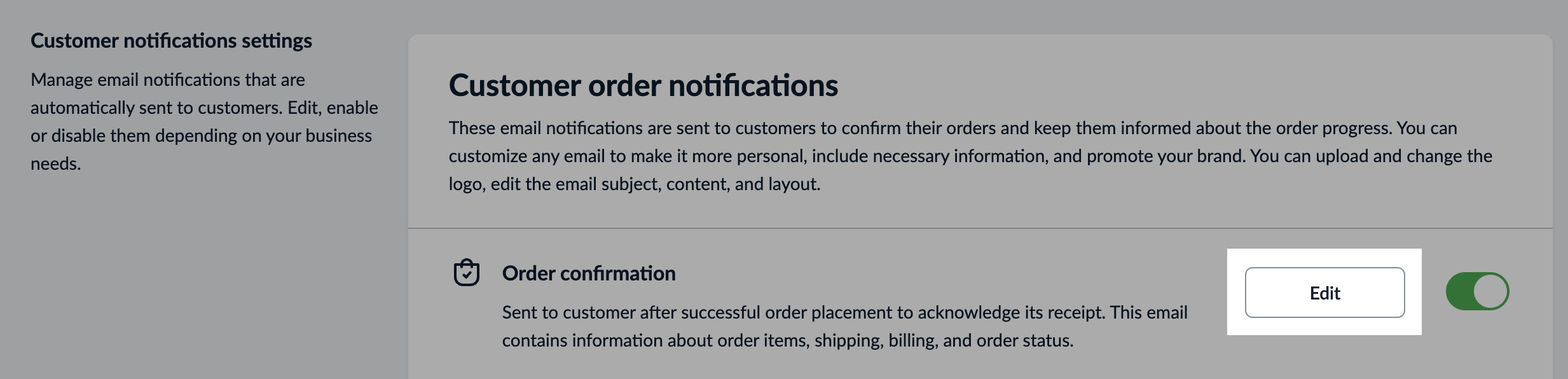Editing email notification texts