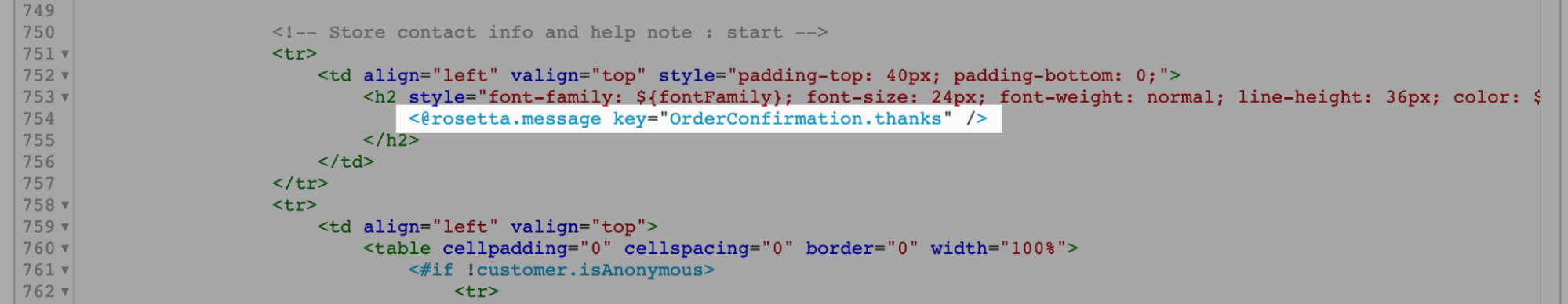A rosetta text label in a HTML email template